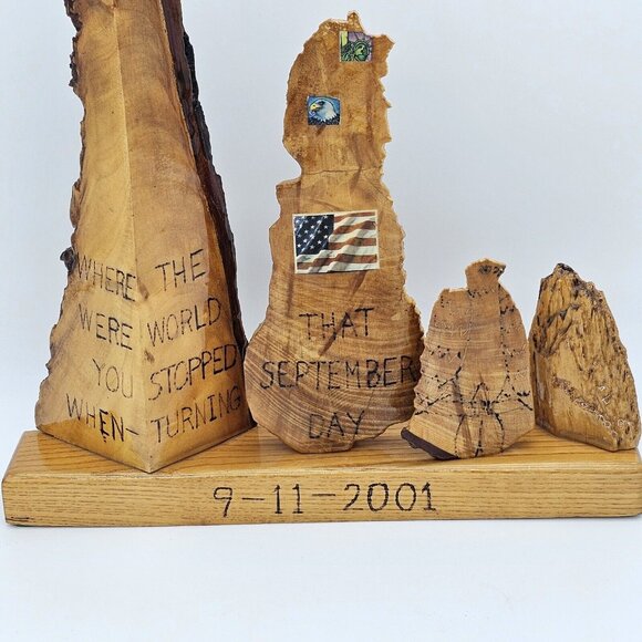 Vintage Hand Carved Wood 9/11 Tribute Memorial Sculpture Remembrance Handmade - Picture 9 of 16